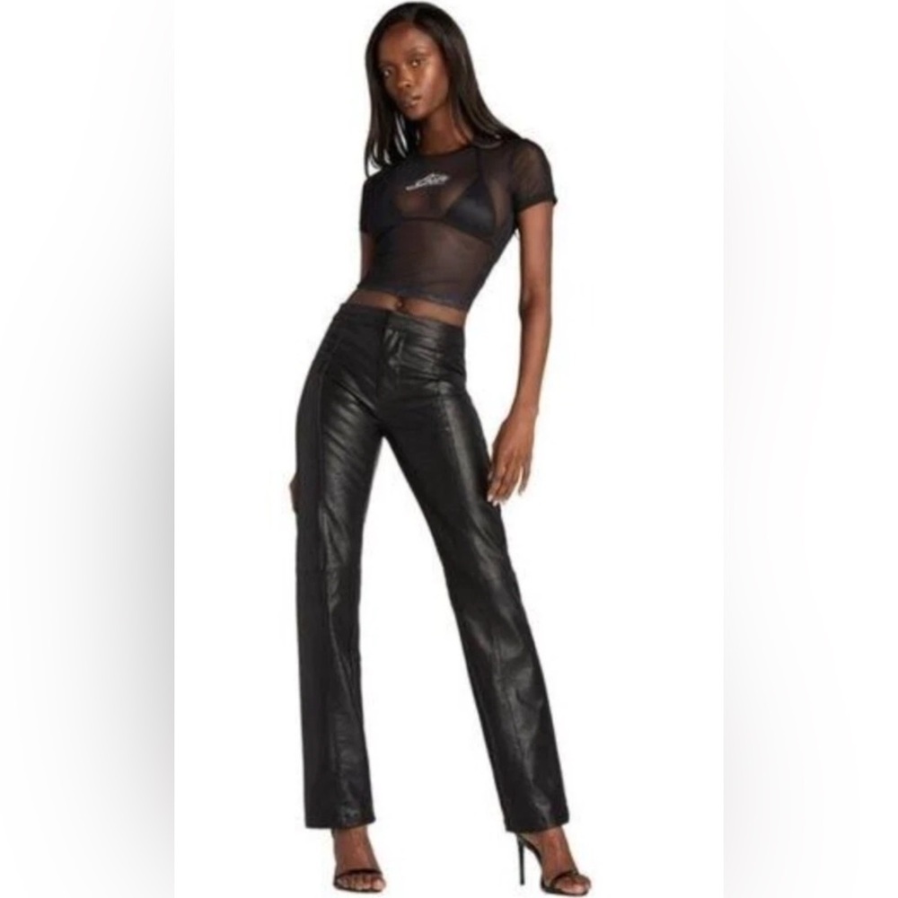 I. Am. Gia Faux Stretch Leather Straight Leg Pants SZ M Black